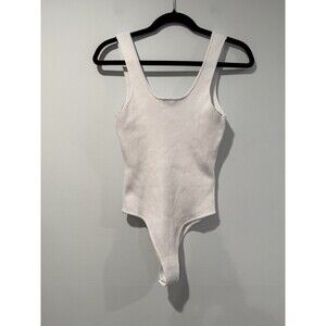 Happily Gray Bodysuit Womens Large White Ribbed Tank Stretch Travel Coastal